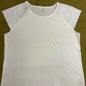 Gap White Eyelet Sleeved Summer Tee, Medium